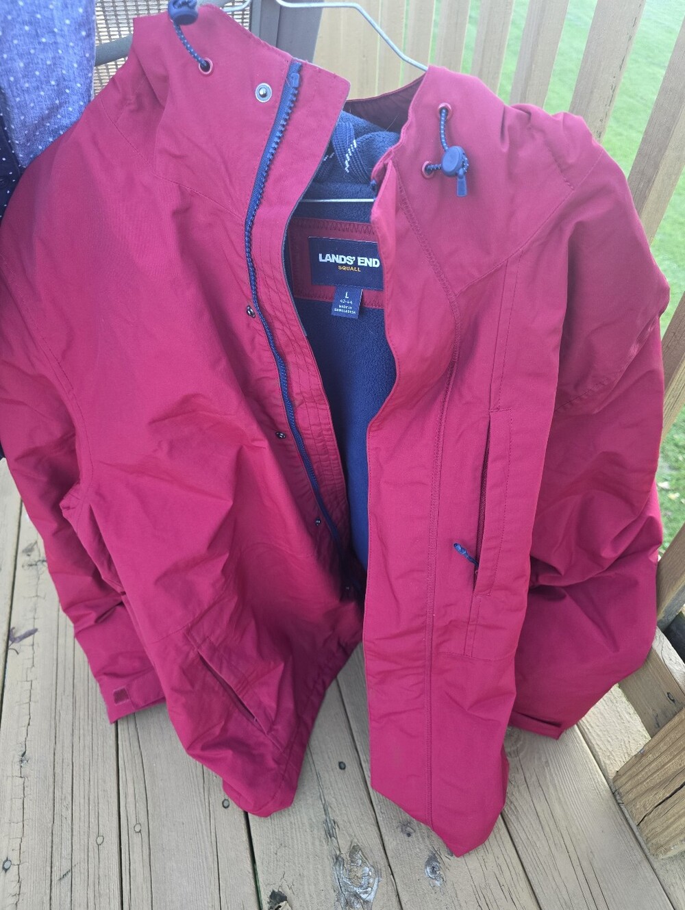 Lands' End Men Bright Red Hooded Raincoat